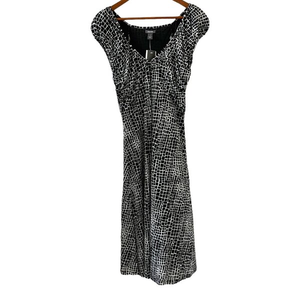 Kenneth Cole Reaction NEW Black & White Tribal Print Midi Dress Size L - Picture 1 of 15
